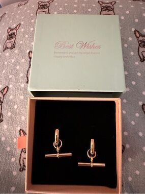 Rose Gold Bar Dangle Earrings - Best Wishes